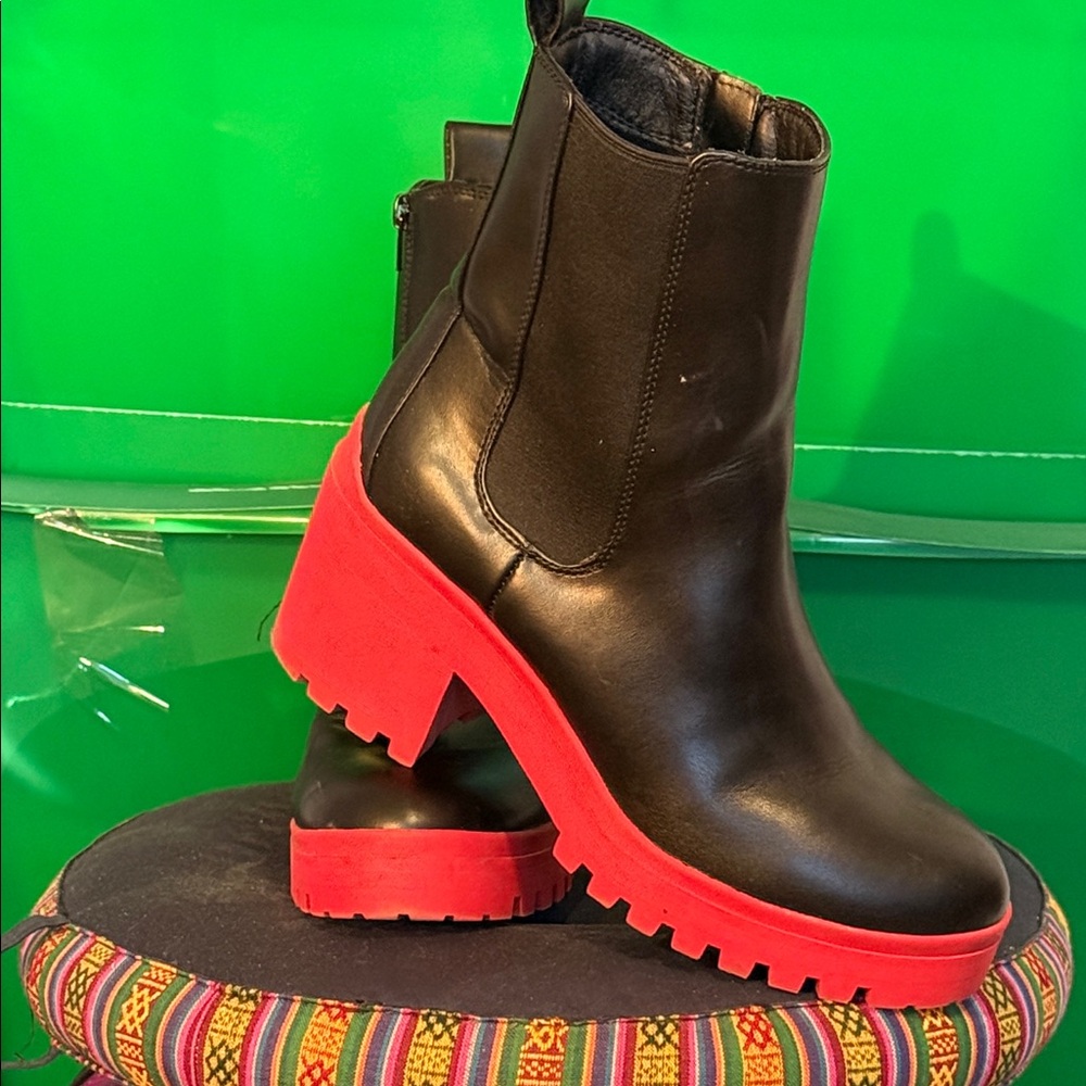 WILD PAIR Ankle (just above) Black and Red Heeled Boots 9